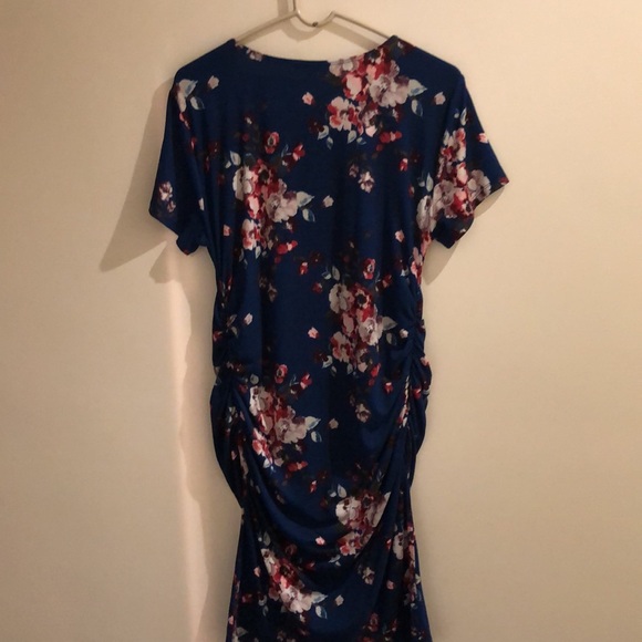 Nine Britton Blue Floral Maternity Ruched Bodycon Short Sleeve Dress size XL - Picture 7 of 7